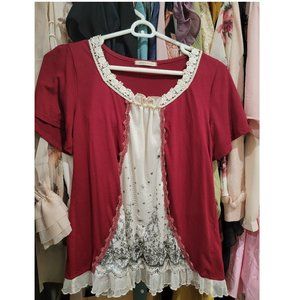 Axes Femme red and cream blouse